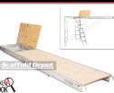 A scaffolding hatchdeck and a detailed image showing the deck connected to a frame and ladder