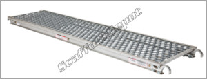 A safety grip deck plank with corrugated steel work platform.