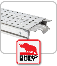 A RhinoBuilt logo and plank.